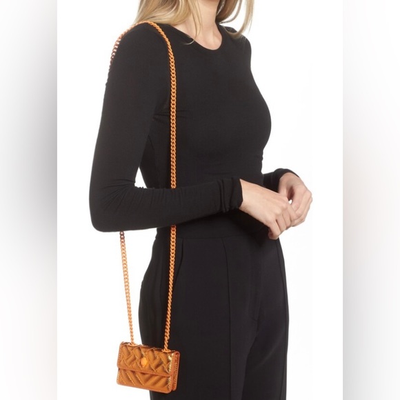 Kurt Geiger London Micro Kensington Orange Metallic Quilted Crossbody Bag - Picture 6 of 11
